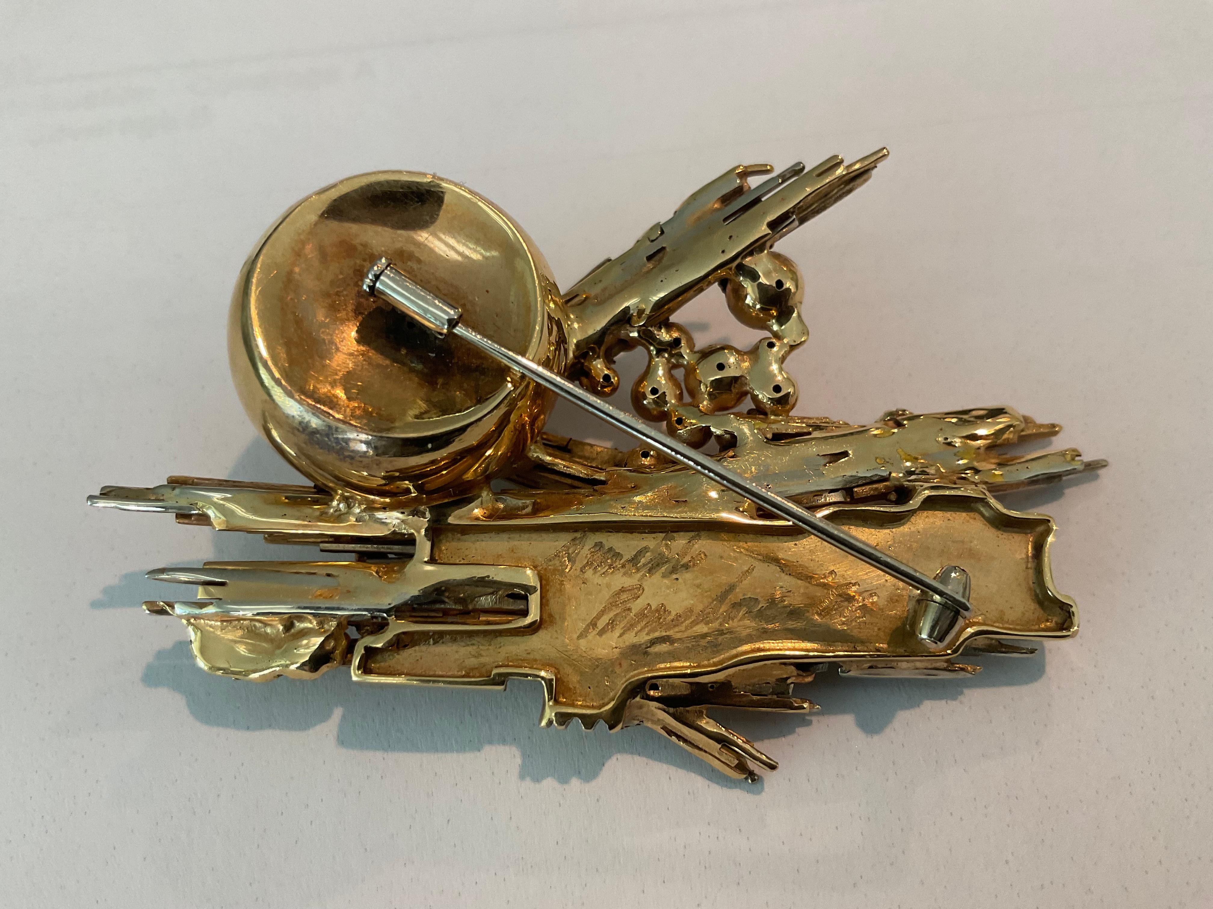 Arnaldo Pomodoro SIGNED 18K gold Sculpture PIN with original box Abstract Art For Sale 2