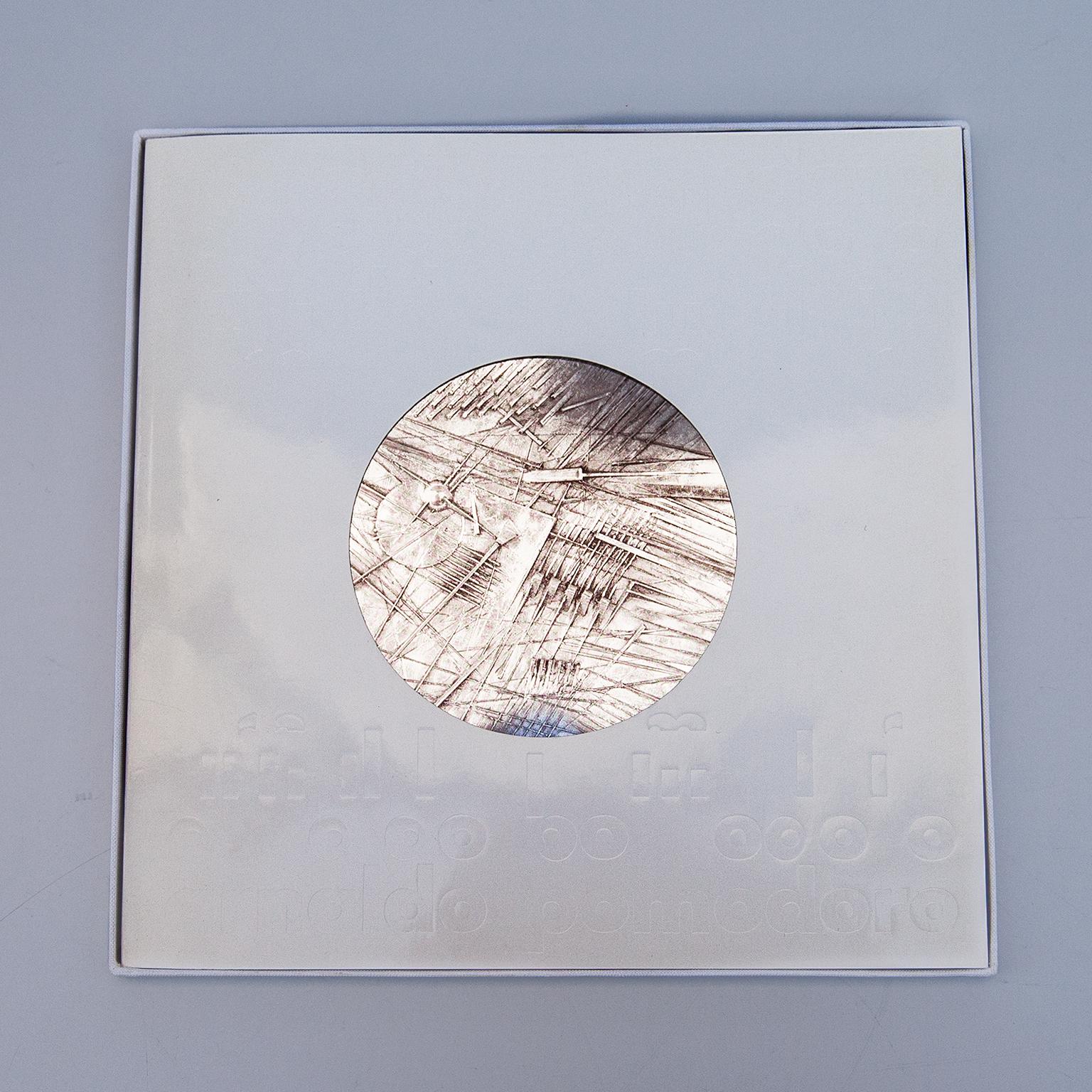 Mid-Century Modern Arnaldo Pomodoro Silver Plated Disk Art Object 1972