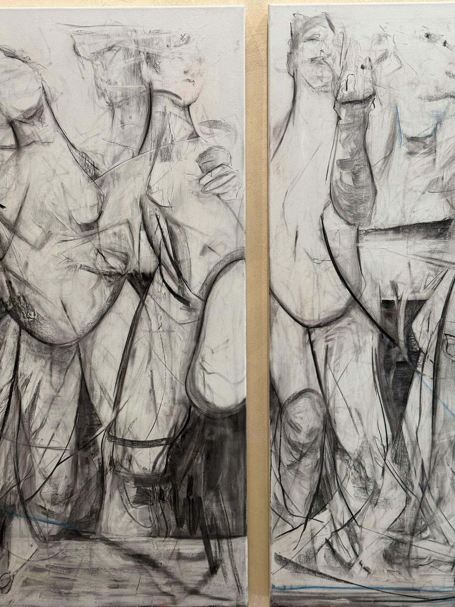 ABSTRACT Figurative Human Women Diptych by Contemporary Arnau Casas Spanish Art For Sale 2