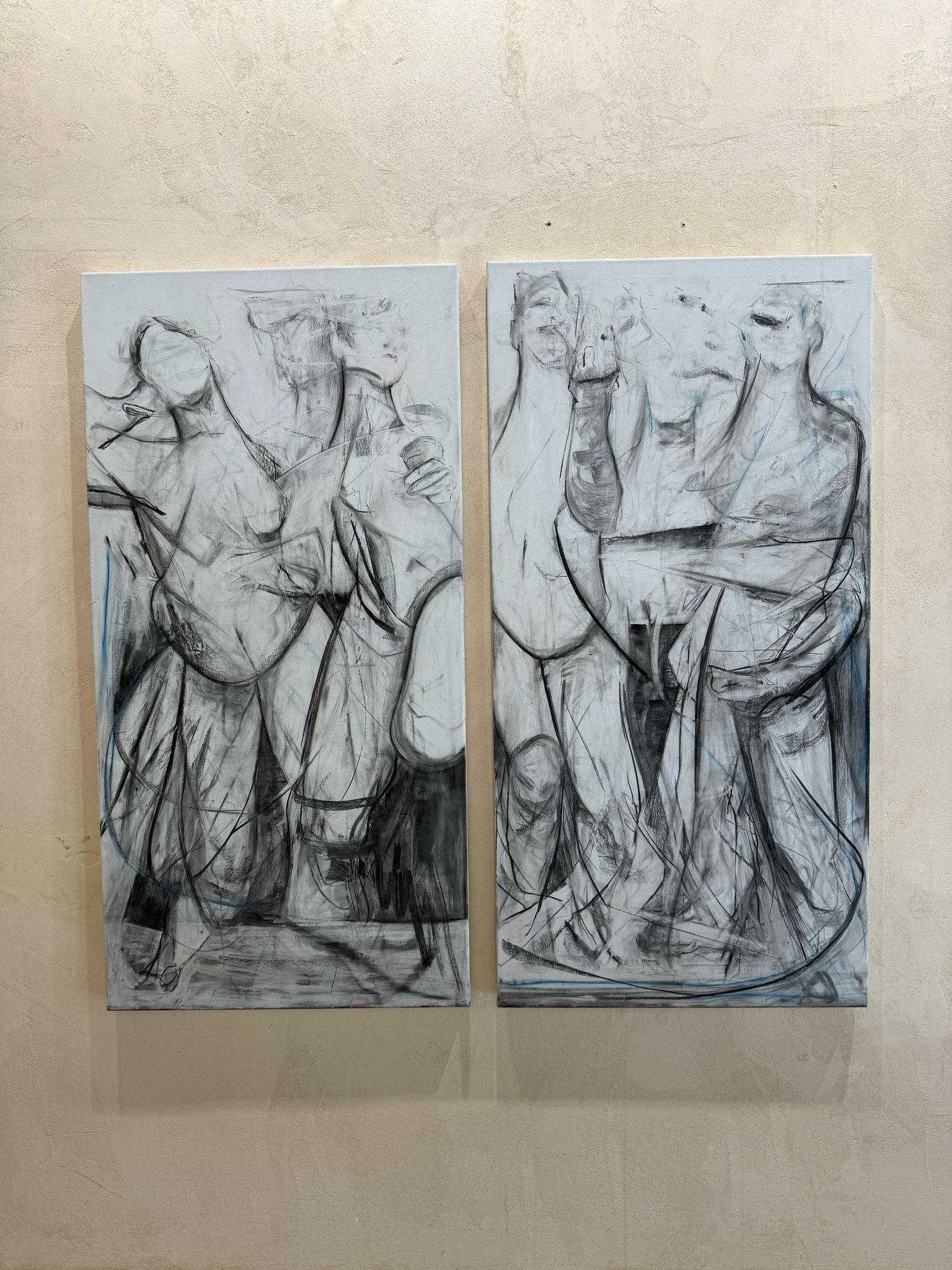 ABSTRACT Figurative Human Women Diptych by Contemporary Arnau Casas Spanish Art For Sale 3