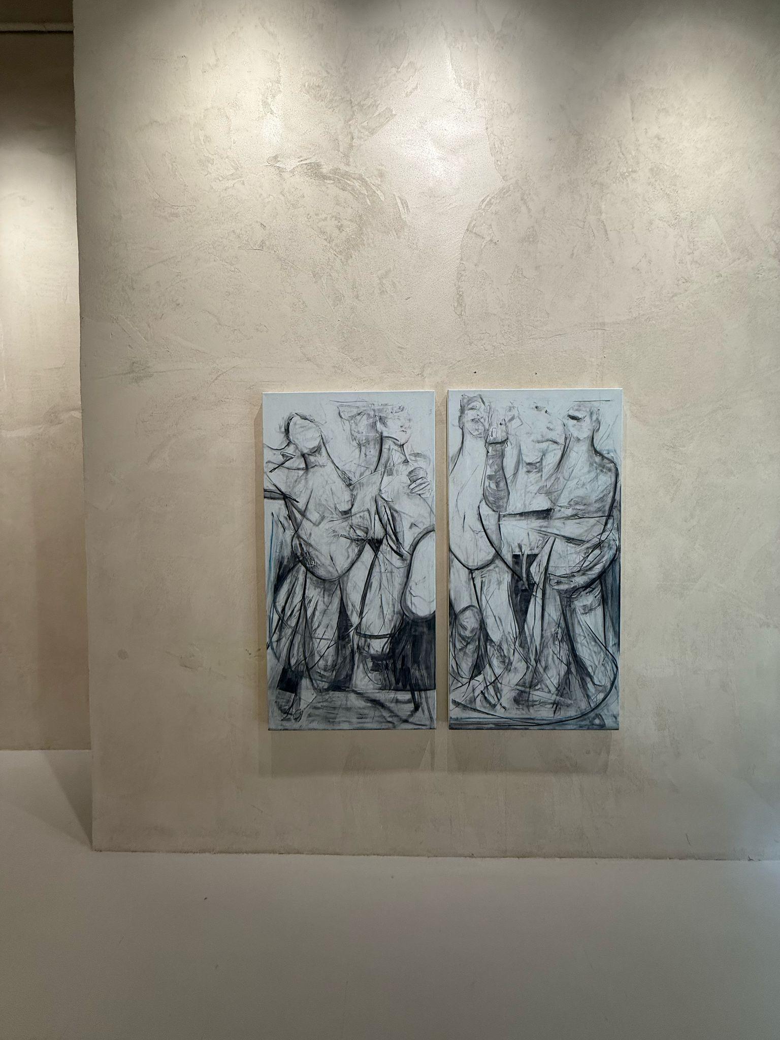 ABSTRACT Figurative Human Women Diptych by Contemporary Arnau Casas Spanish Art For Sale 5