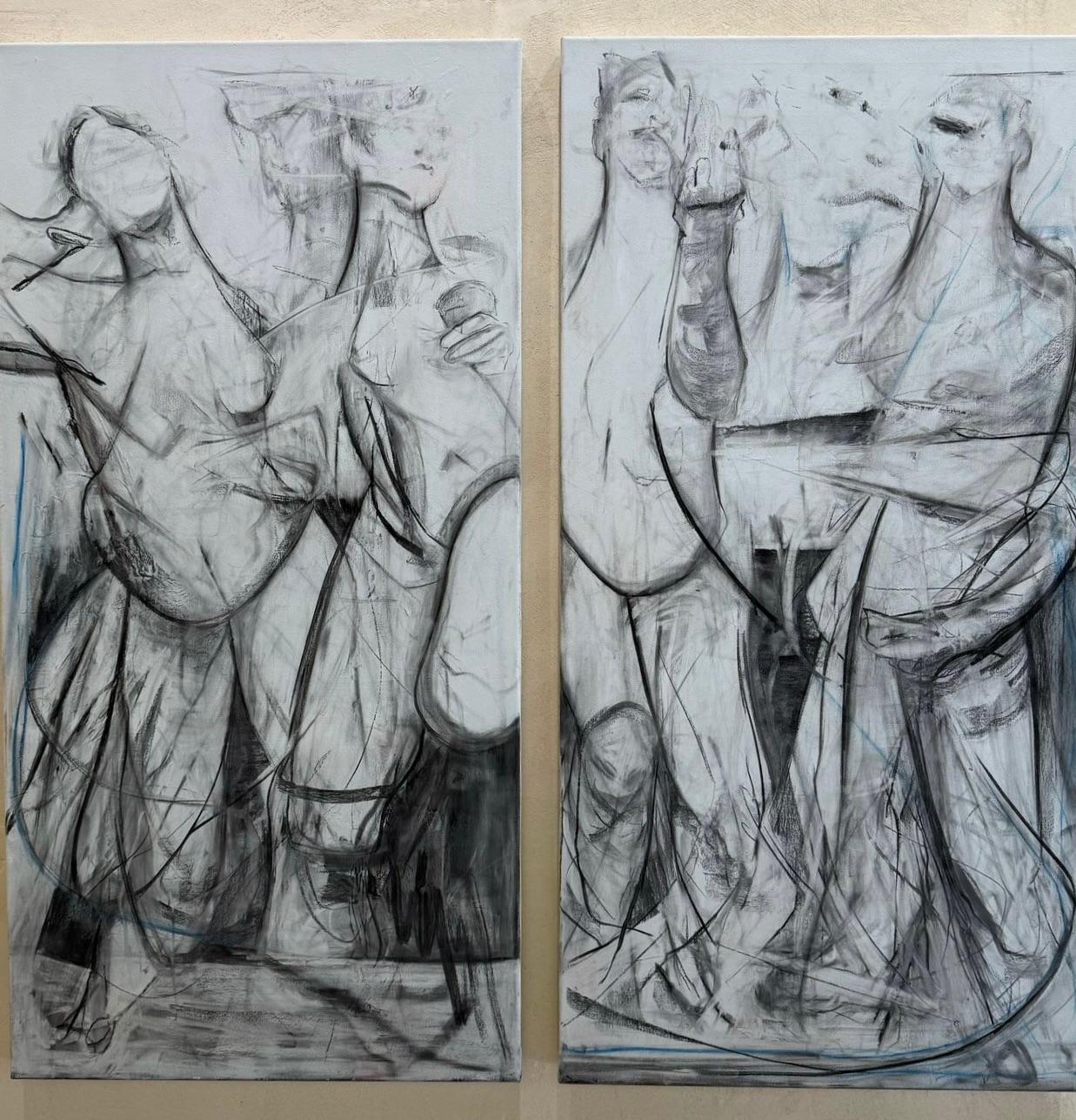 ABSTRACT Dittico figurativo di donne umane del contemporaneo Arnau Casas Arte spagnola
