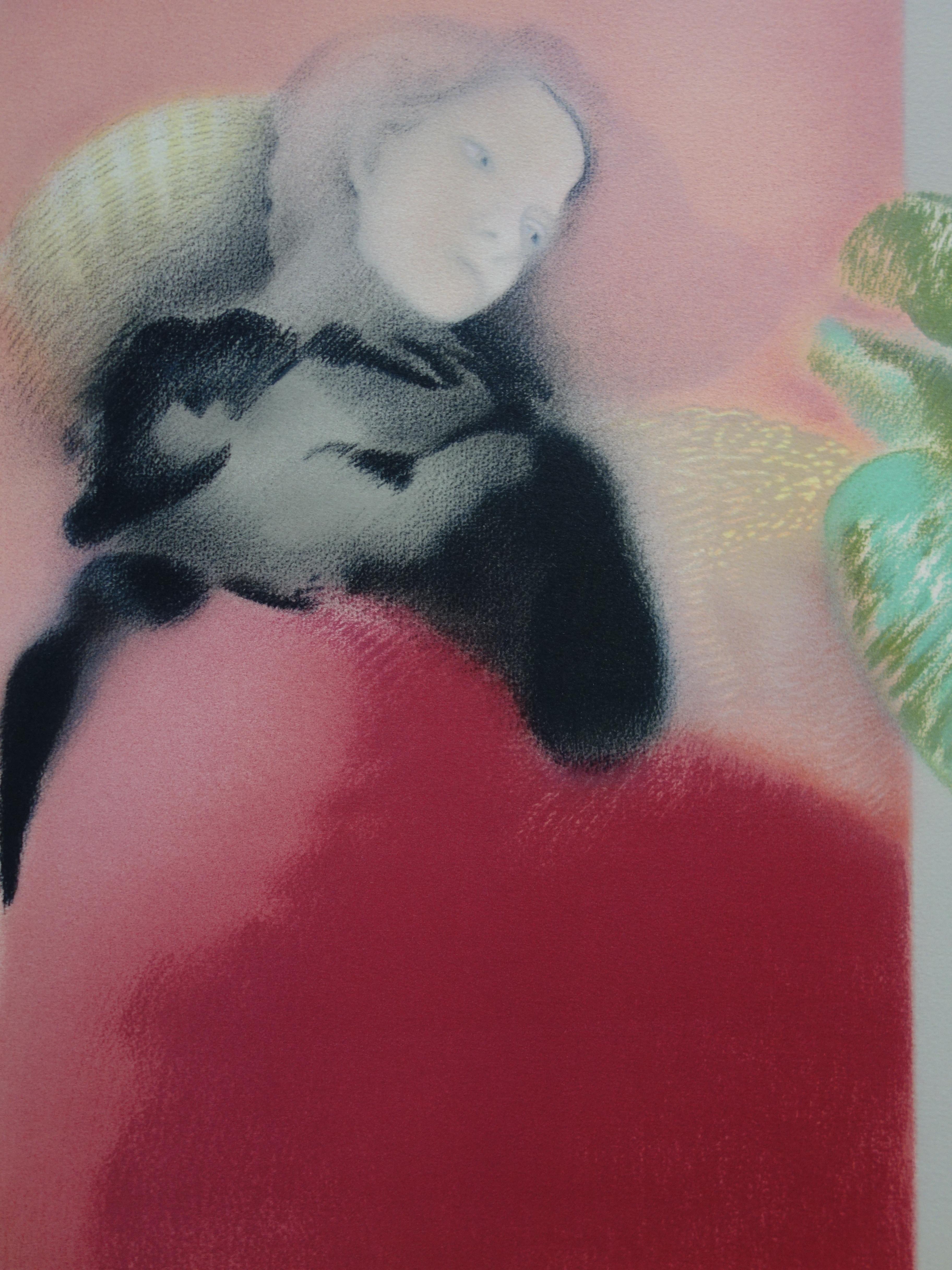 The Dreamer - Original Handsigned Lithograph - Gray Figurative Print by Arnaud d'Hauterives