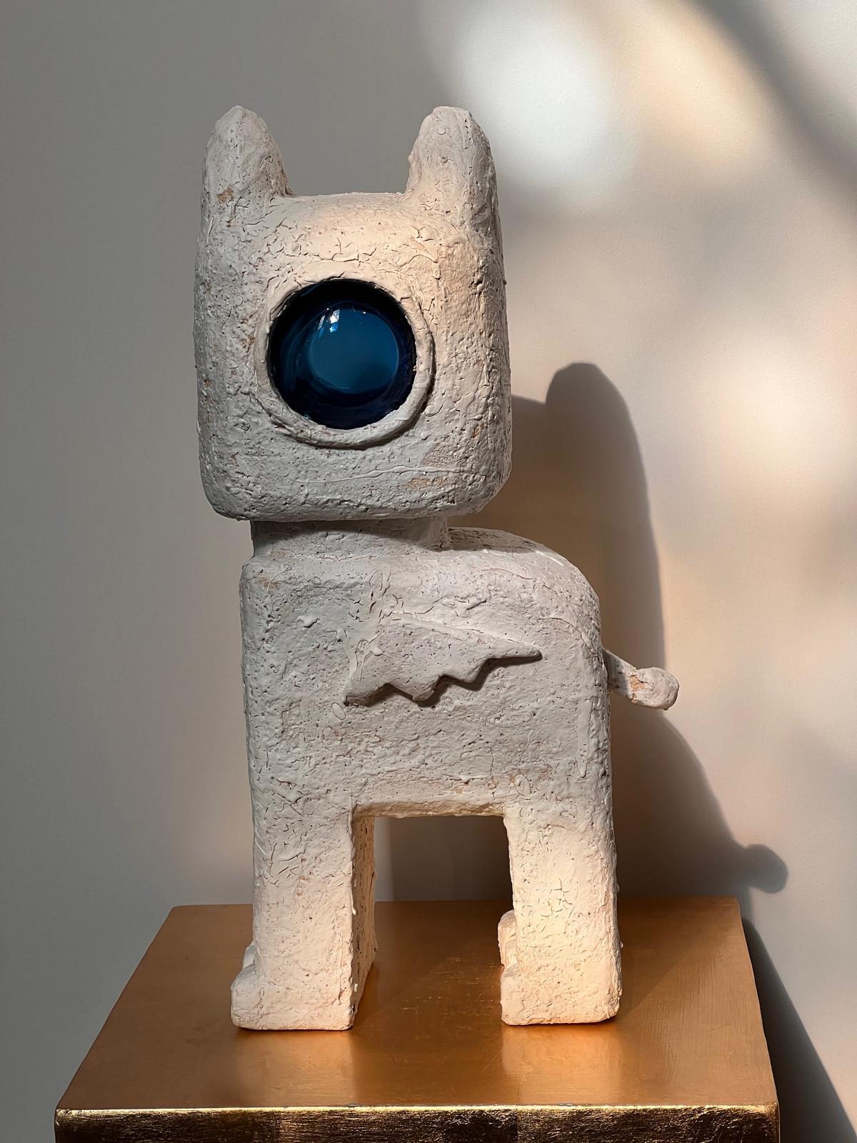 Arnauld Le Calvé Abstract Sculpture - Ceramic abstract sculpture in ceramic & glass, portraying an animal
