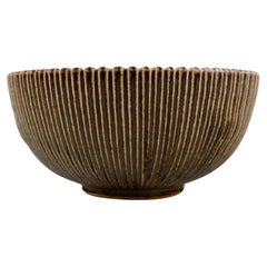 Arne Bang Denmark, Bowl in Glazed Ceramics with Grooved Body