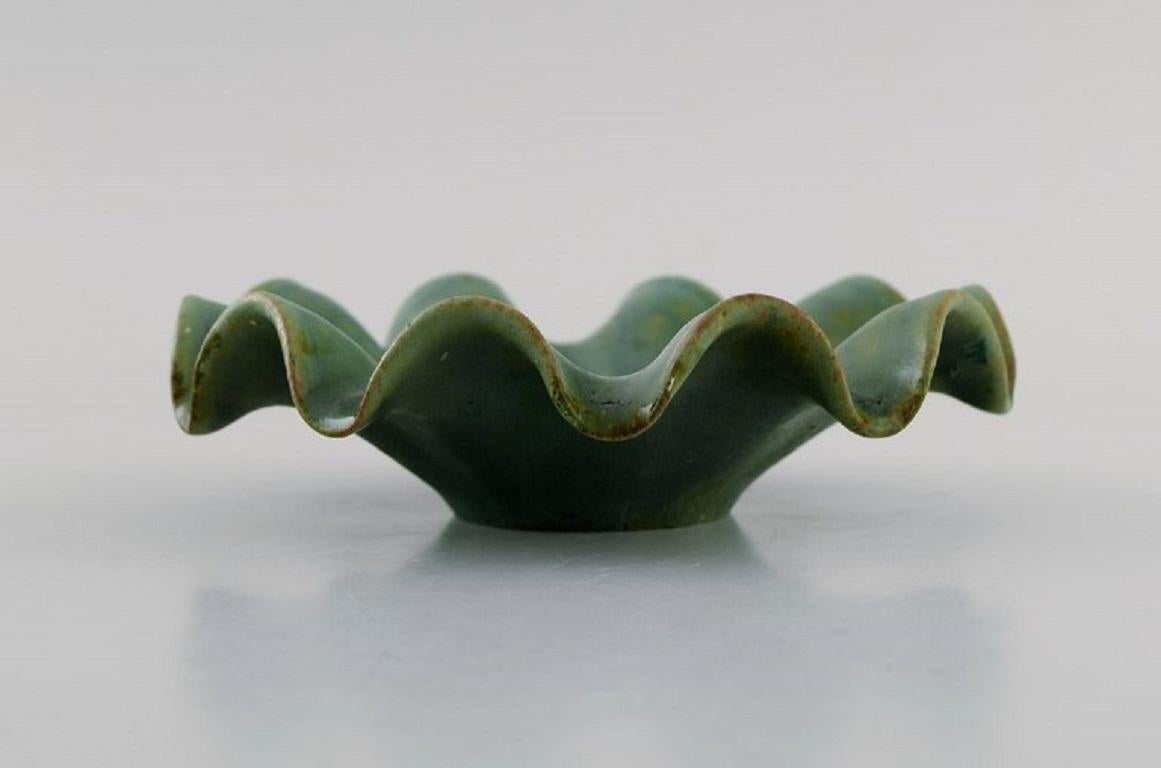 Art Deco Arne Bang, Denmark, Bowl with Wavy Edge in Glazed Ceramics