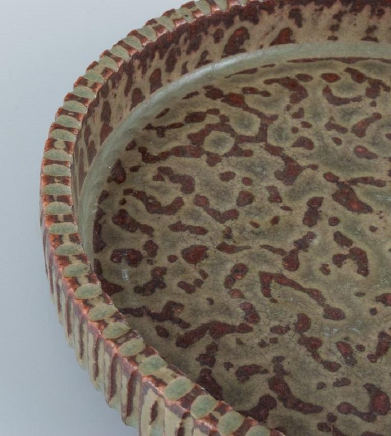 Scandinavian Modern Arne Bang '1901-1983', Denmark, Low Bowl with Fluted Edge in Glazed Ceramics For Sale