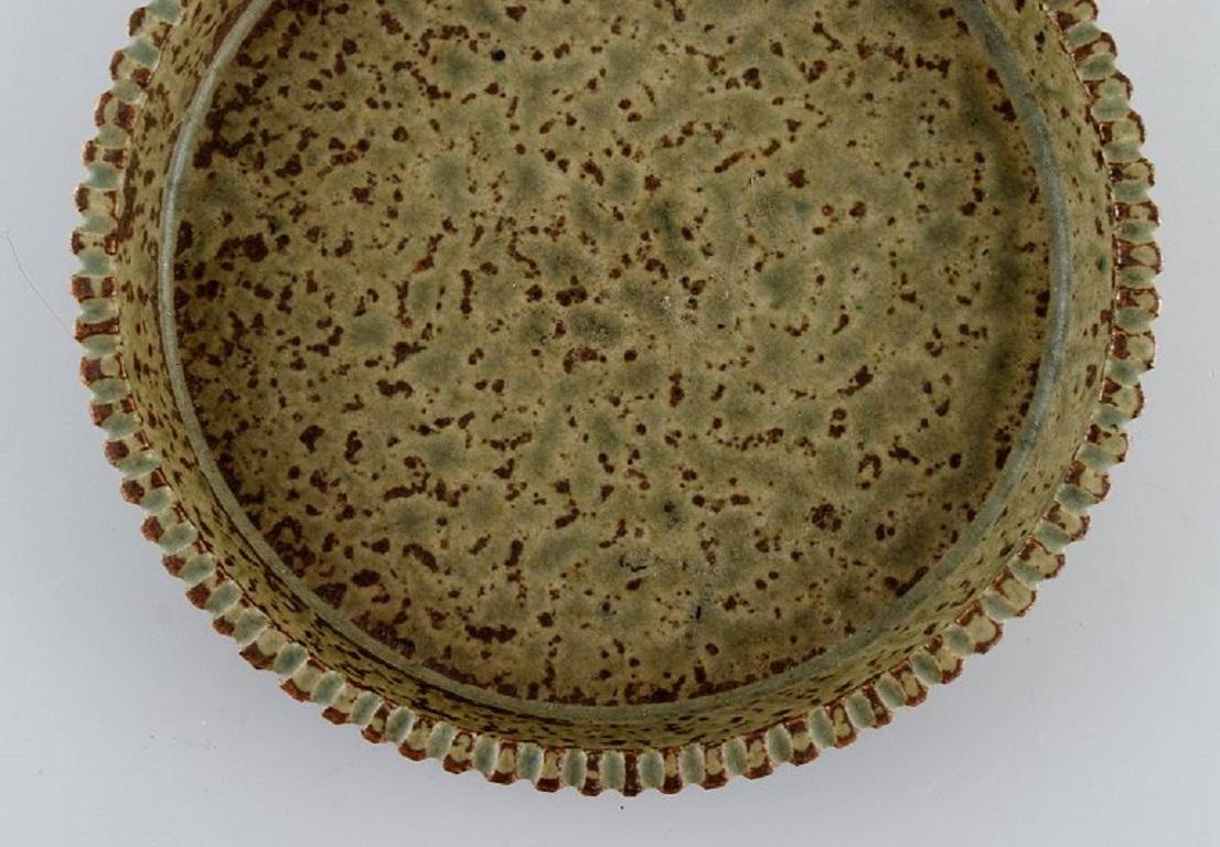 Danish Arne Bang, Denmark, Low Bowl with Fluted Edge in Glazed Ceramics For Sale