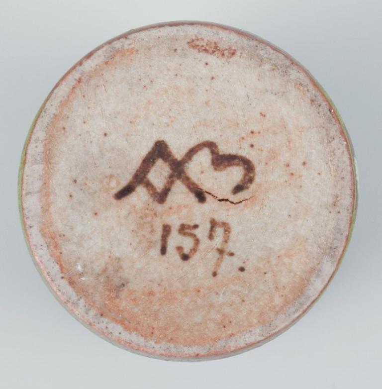 20th Century Arne Bang/Aage Weimar, lidded jar. Ceramic jar with sterling silver lid.
