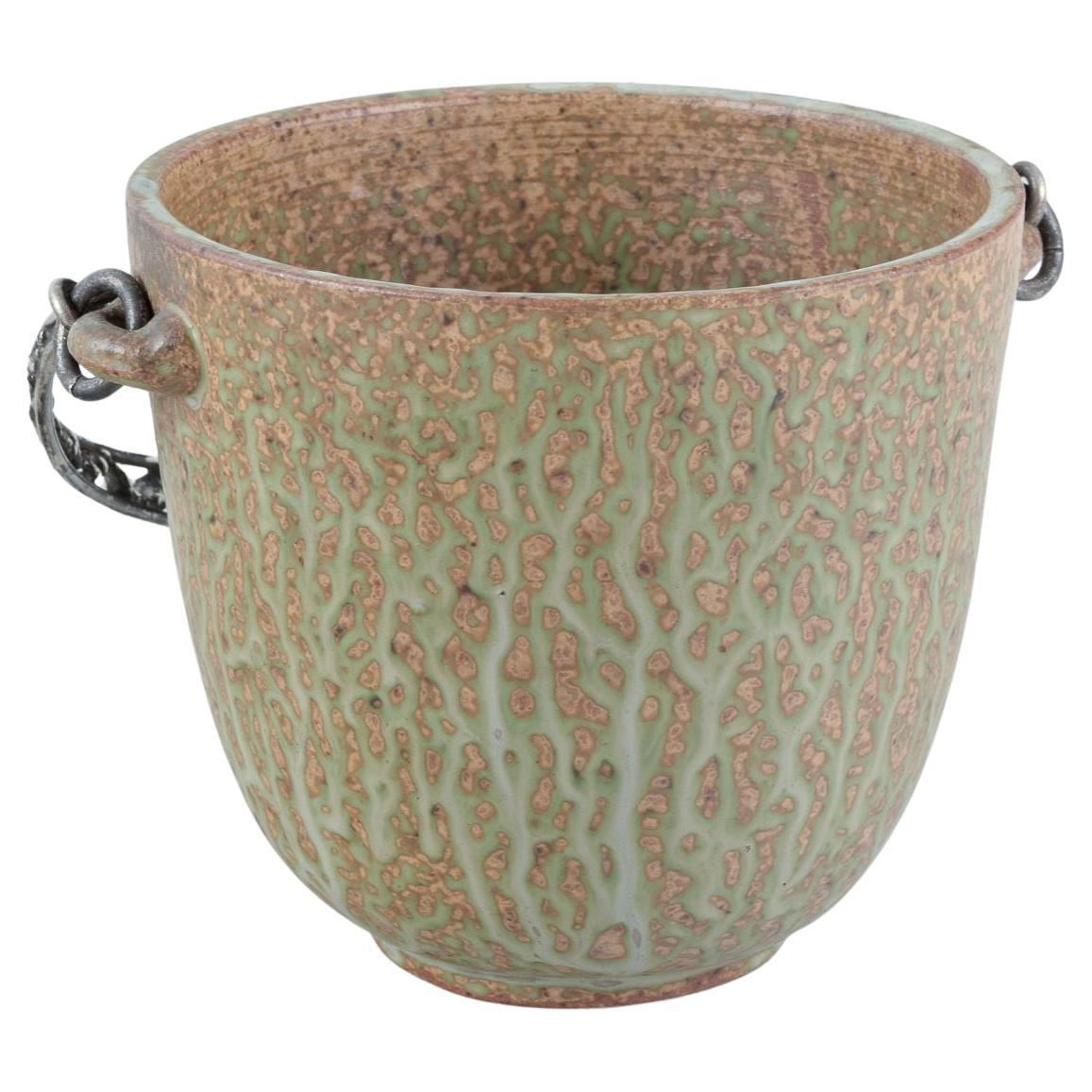 Arne Bang and Aage Weimar. Large ceramic ice cooler with 830 silver handle.