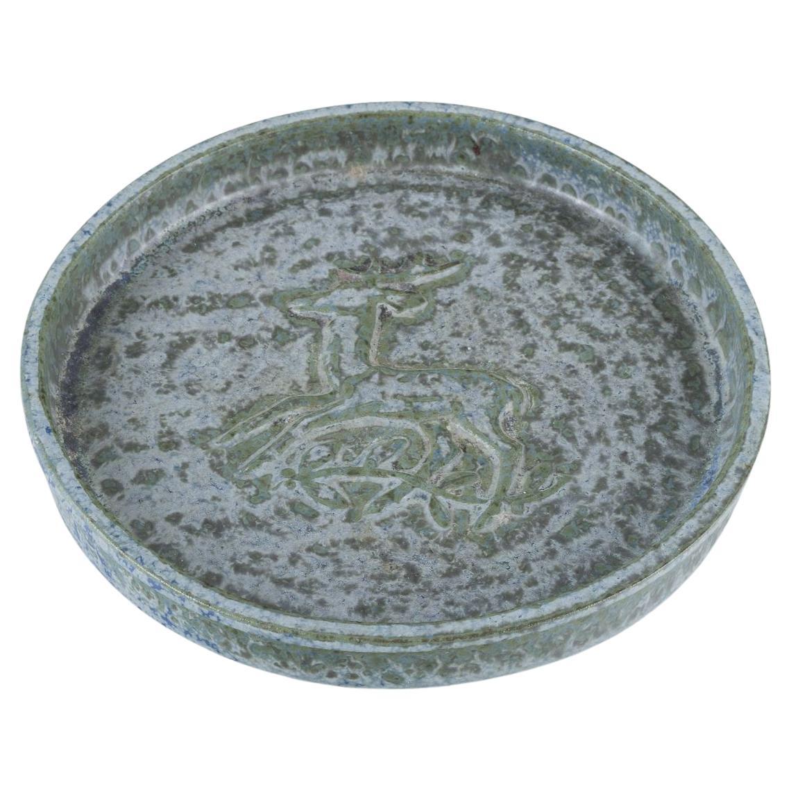 Arne Bang, Art-Deco-Keramikschale mit Hirschmotiv, Mitte 20. Jh.