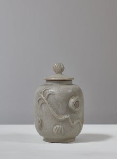 Arne Bang Art Deco Lidded Jar "No. 7" Nautical Life Relief Decor, Denmark, 1930s