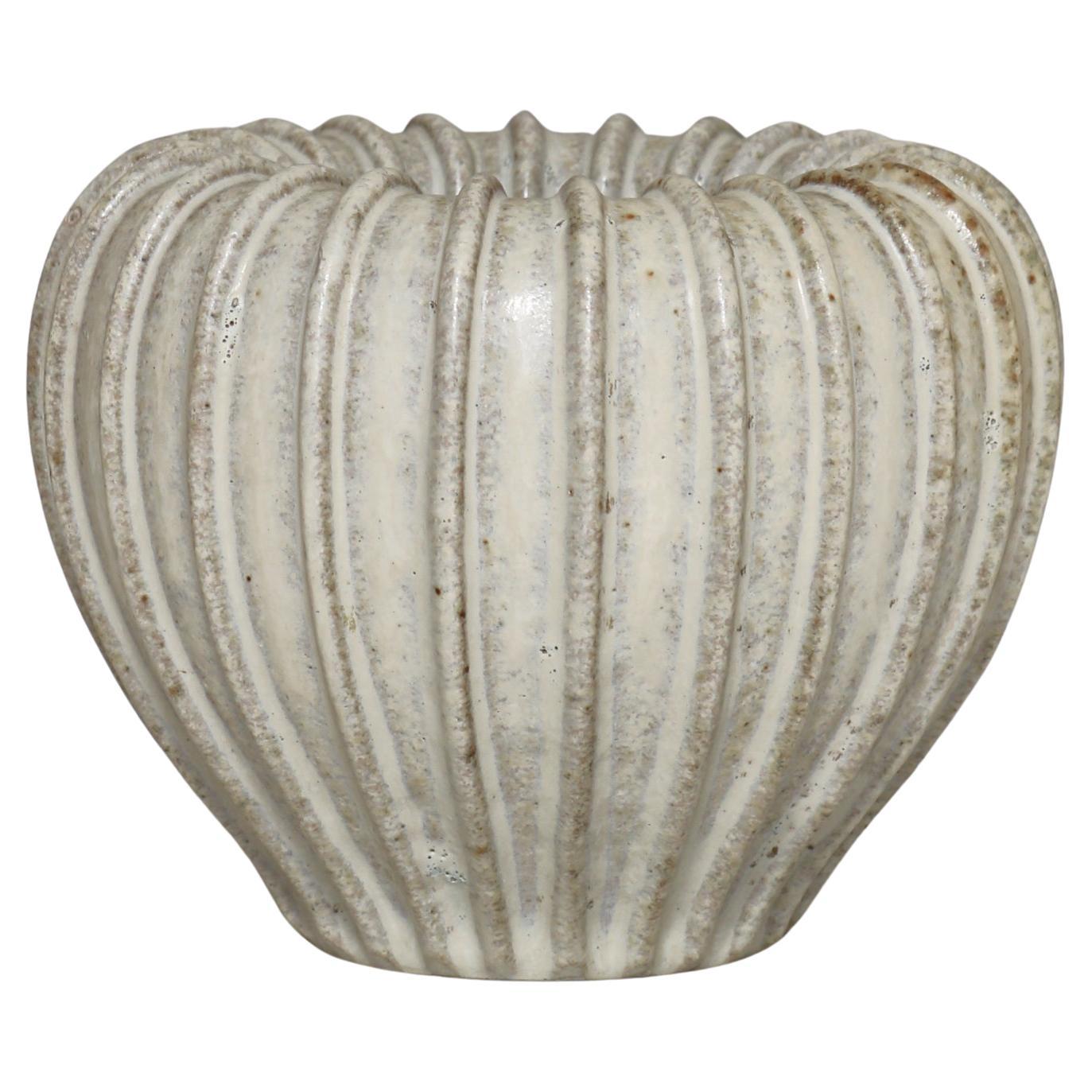 Vaso in gres Art Deco di Arne Bang con smaltatura beige Model No. 3, anni '30