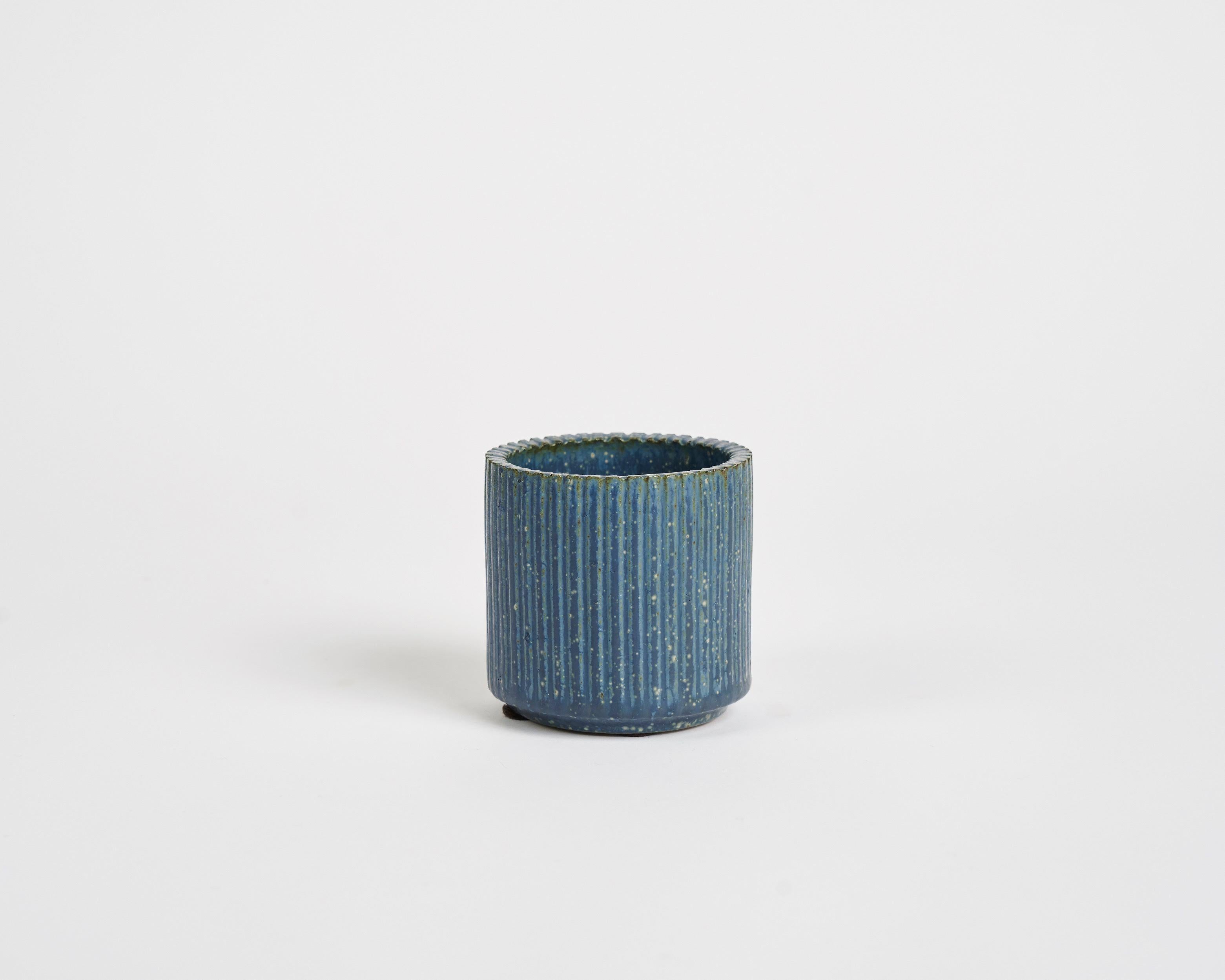 Glazed Arne Bang, Blue Ceramic Condiment Pot, Denmark, 1940