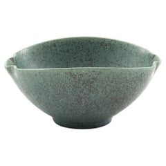 Arne Bang Bowl with Green Speckled Glaze, Denmark, 1950-1960