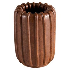 Arne Bang, Brown Fluted Vase with Inverted Lip, Denmark, 1930s