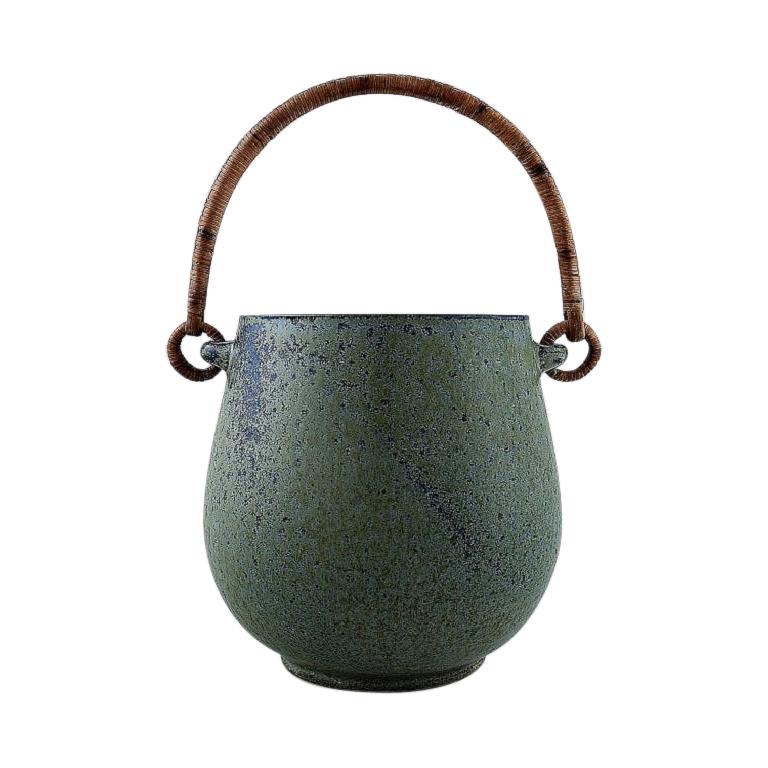 Arne Bang Ceramic Ice Bucket, Stamped Ab, Glaze in Shades of Blue at