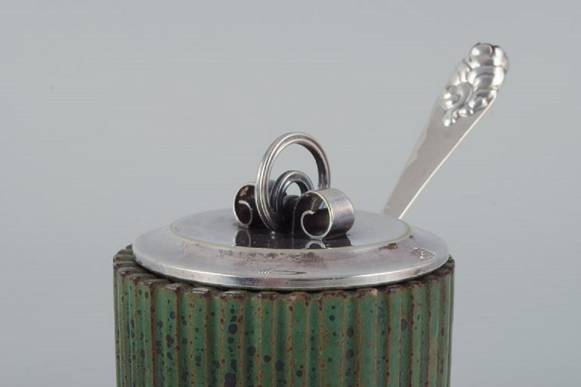 Glazed Arne Bang, Ceramic Jam Jar in Grooved Design, 1940s/50s For Sale