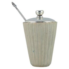 Arne Bang, Ceramic Marmalade Jar in Grooved Design. George Jensen Acanthus Spoon
