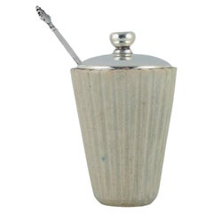 Vintage Arne Bang, Ceramic Marmalade Jar in Grooved Design. George Jensen Acanthus Spoon