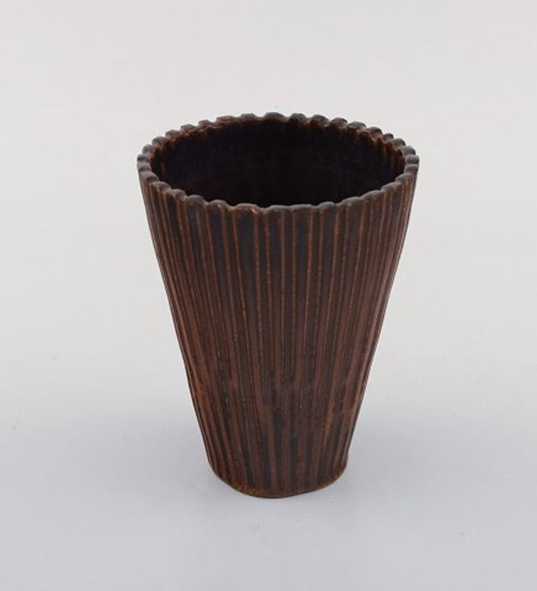 Scandinavian Modern Arne Bang, Ceramic Vase in Fluted Style, Model Number 116
