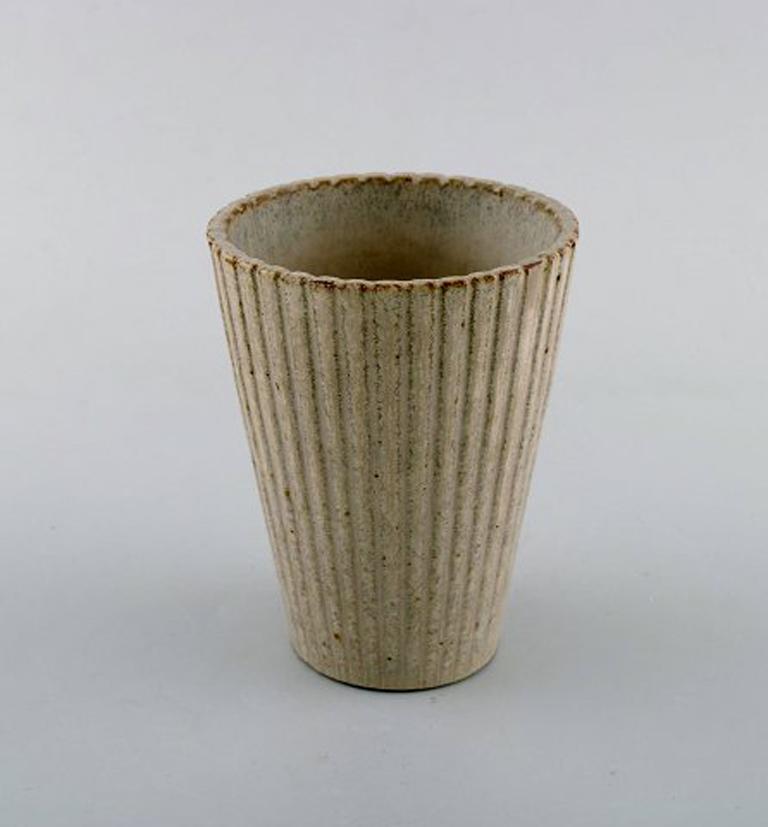 Danish Arne Bang, Ceramic Vase in Fluted Style, Model Number 116
