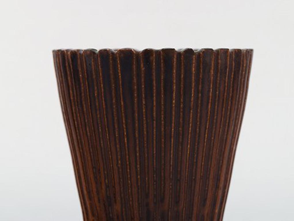 Danish Arne Bang, Ceramic Vase in Fluted Style, Model Number 116