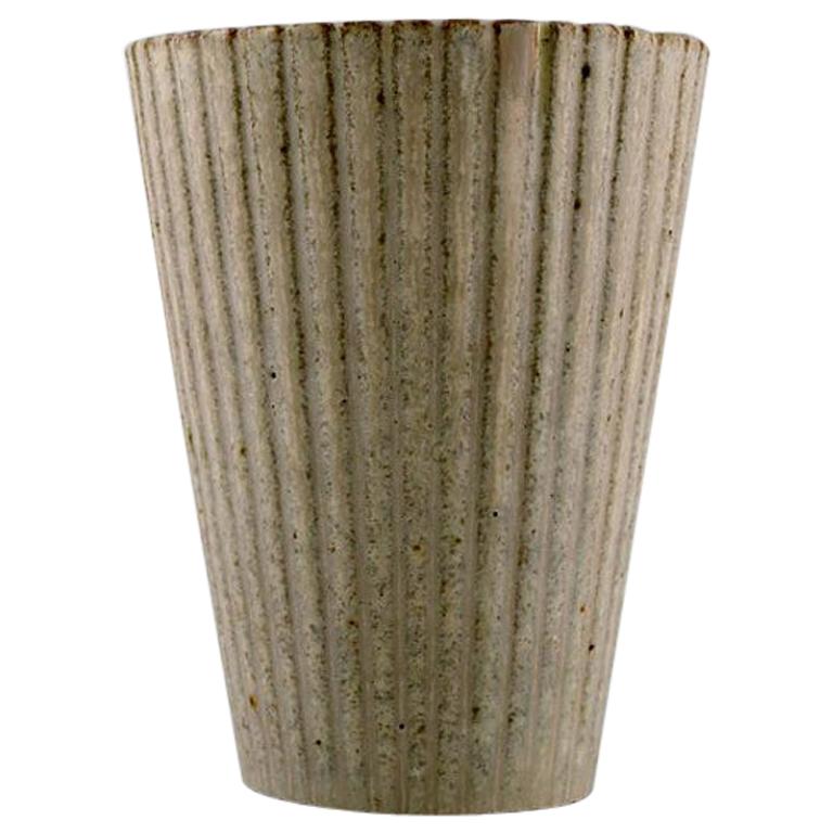 Arne Bang, Ceramic Vase in Fluted Style, Model Number 116