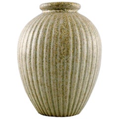 Arne Bang, Ceramic Vase in Ribbed Style