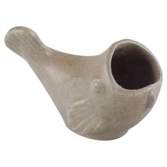 Arne Bang, ceramic vase in the shape of fish. Glaze in sand-coloured shades.