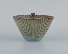 Arne Bang, Ceramic Vase with Lid in Patinated Brass