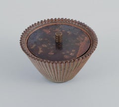 Arne Bang, Ceramic Vase with Lid in Patinated Brass