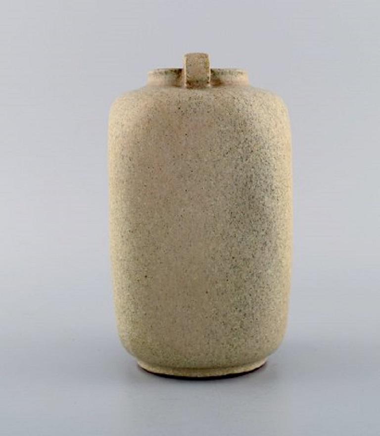 Danish Arne Bang, Ceramic Vase with Square Corpus with Two Small Angled Handles