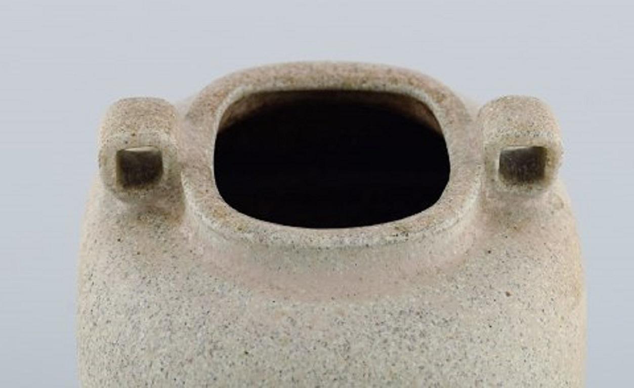 Arne Bang, Ceramic Vase with Square Corpus with Two Small Angled Handles In Excellent Condition In Copenhagen, DK