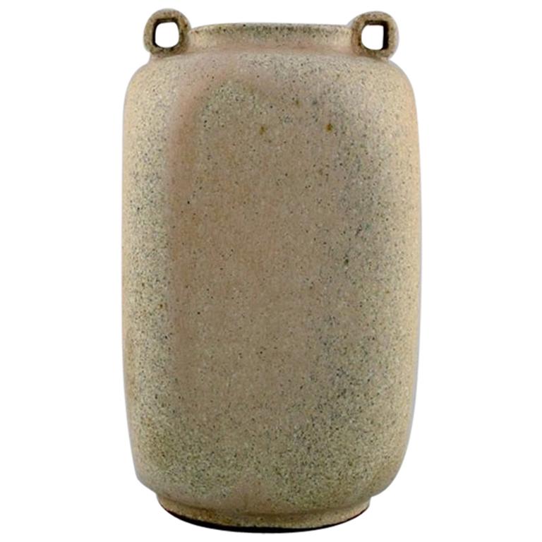Arne Bang, Ceramic Vase with Square Corpus with Two Small Angled Handles