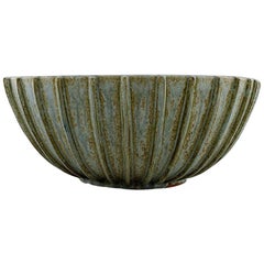 Arne Bang. Colossal Stoneware Bowl with Fluted Corpus, 1930s