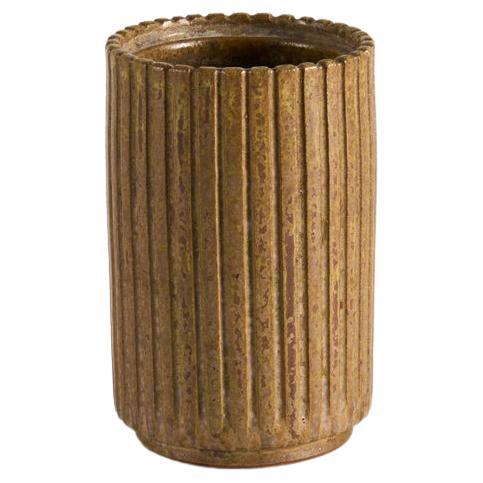 Arne Bang, Cylindrical Fluted Vase, Denmark, 1930s