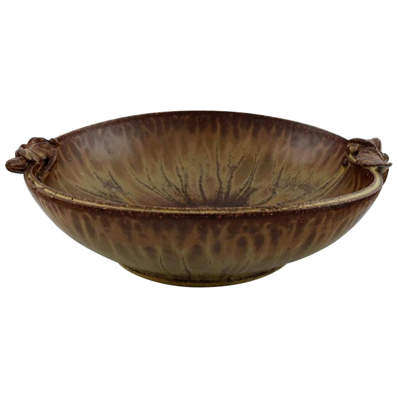 Arne Bang, Denmark, Bowl in Glazed Ceramics Decorated with Foliage, 1940s
