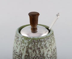 Arne Bang, Denmark, Ceramic Marmalade Jar with Matching Silver Lid and Spoon