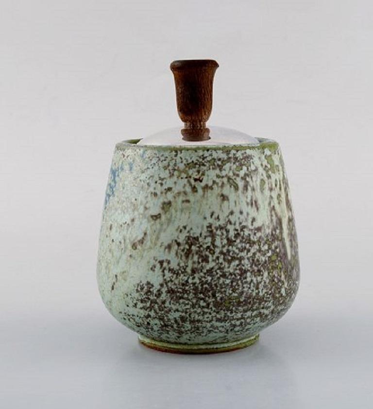 Scandinavian Modern Arne Bang, Denmark, Ceramic Marmalade Jar with Matching Silver Lid and Spoon
