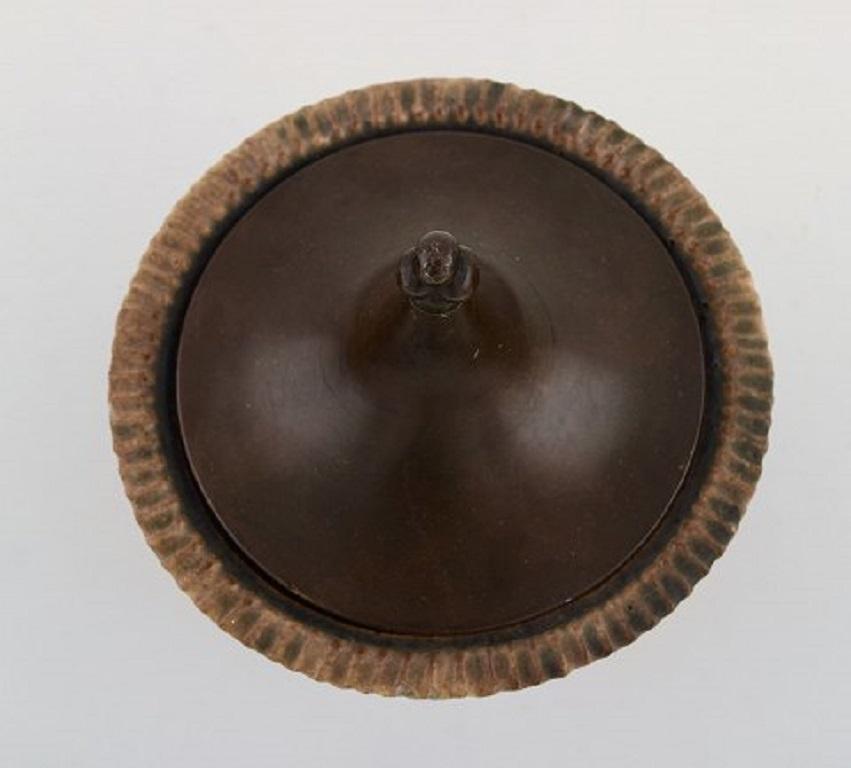 Mid-20th Century Arne Bang, Denmark, Glazed Ceramic Pot with Bronze Lid, 1940s