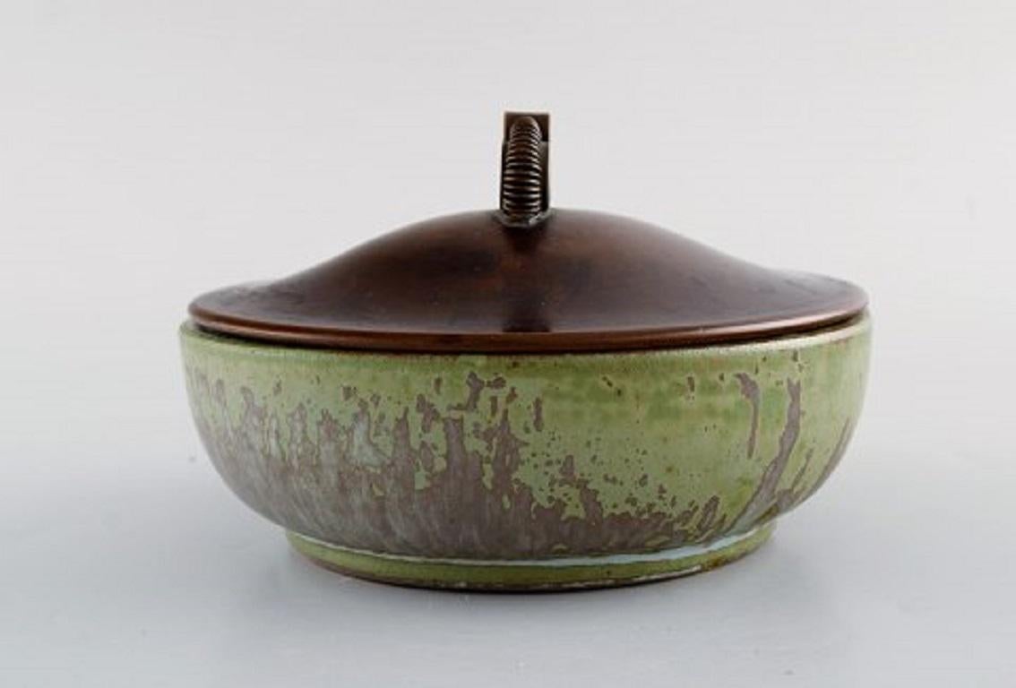 Danish Arne Bang, Denmark, Jar in Glazed Ceramic with Bronze Lid, 1940s