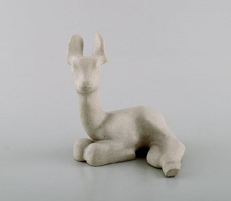 Danish Arne Bang, Denmark, Lying Deer in Glazed Ceramics, 1940s
