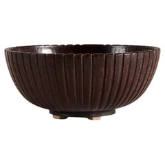 Arne Bang, Fluted Brown Bowl, Denmark, 1930s