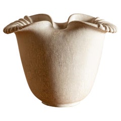 Arne Bang Fluted Rim Vase in Bisque Glaze