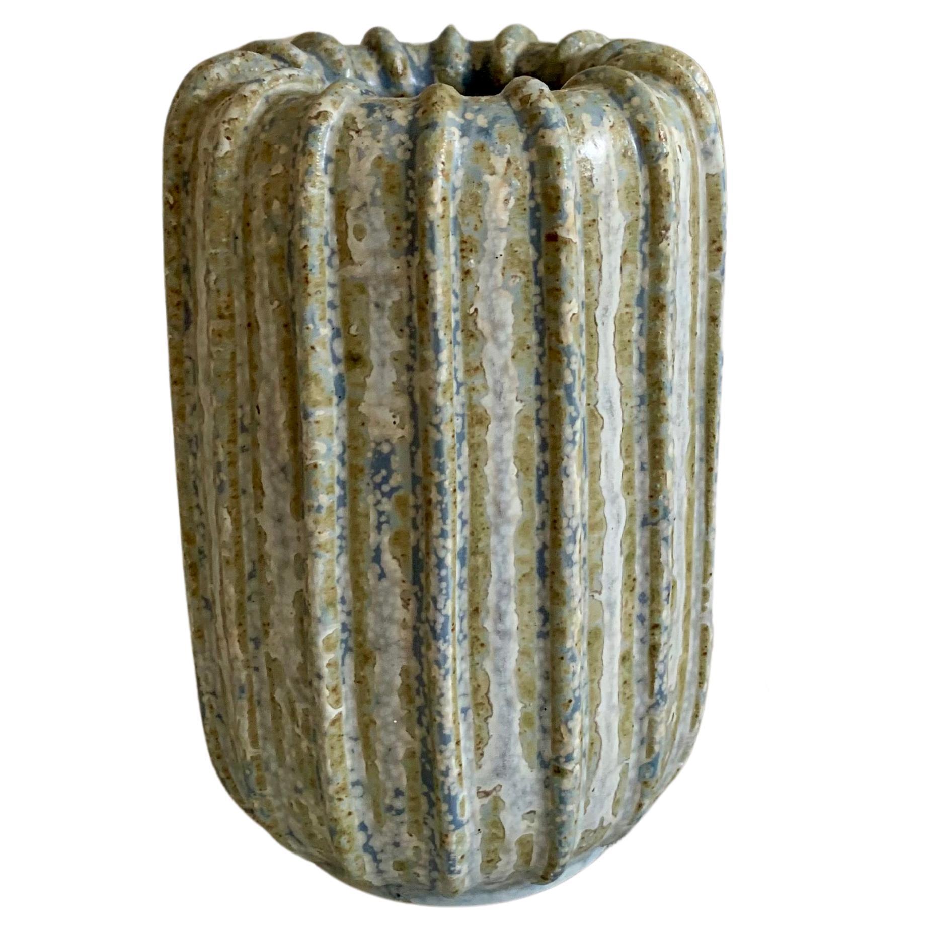 Rare Arne Bang Stoneware Fluted Vase Model No. 37, 1930s  For Sale