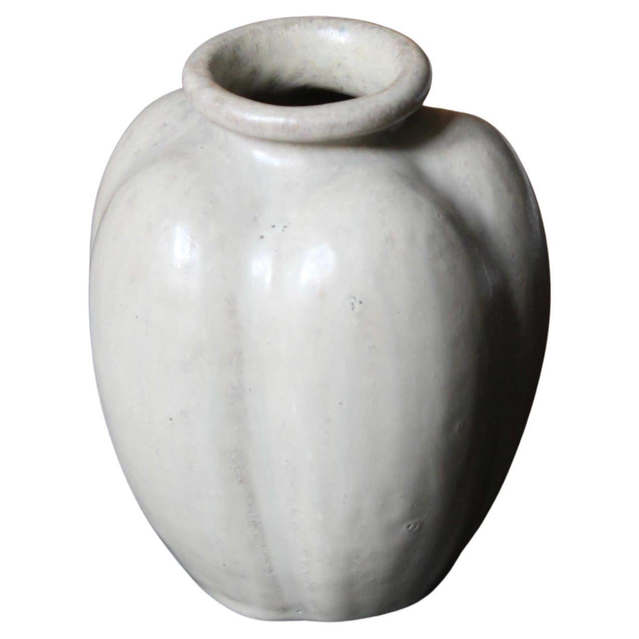 Arne Bang, Fluted Vase, Grey Glazed Stoneware, Denmark, 1940s