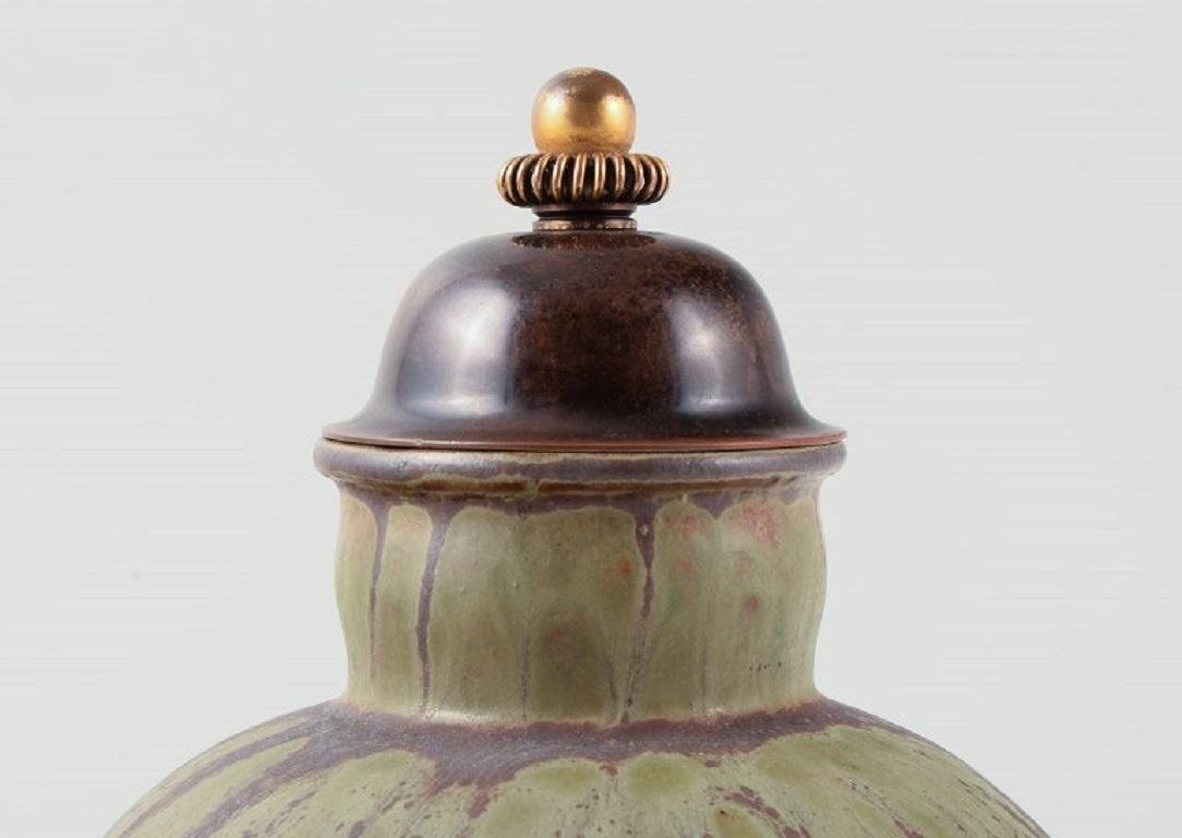Danish Arne Bang for Holmegaard, Round Art Deco Lidded Vase in Glazed Ceramic