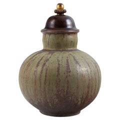 Arne Bang for Holmegaard, Round Art Deco Lidded Vase in Glazed Ceramic