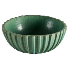 Arne Bang, Green Glazed Ribbed Ceramic Bowl, Denmark, 1930s